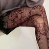 Korean Elegant Mesh Net Tights Hollowed Out Flower Pattern Stretch Full Length Stockings Fishnet Pantyhose for Women