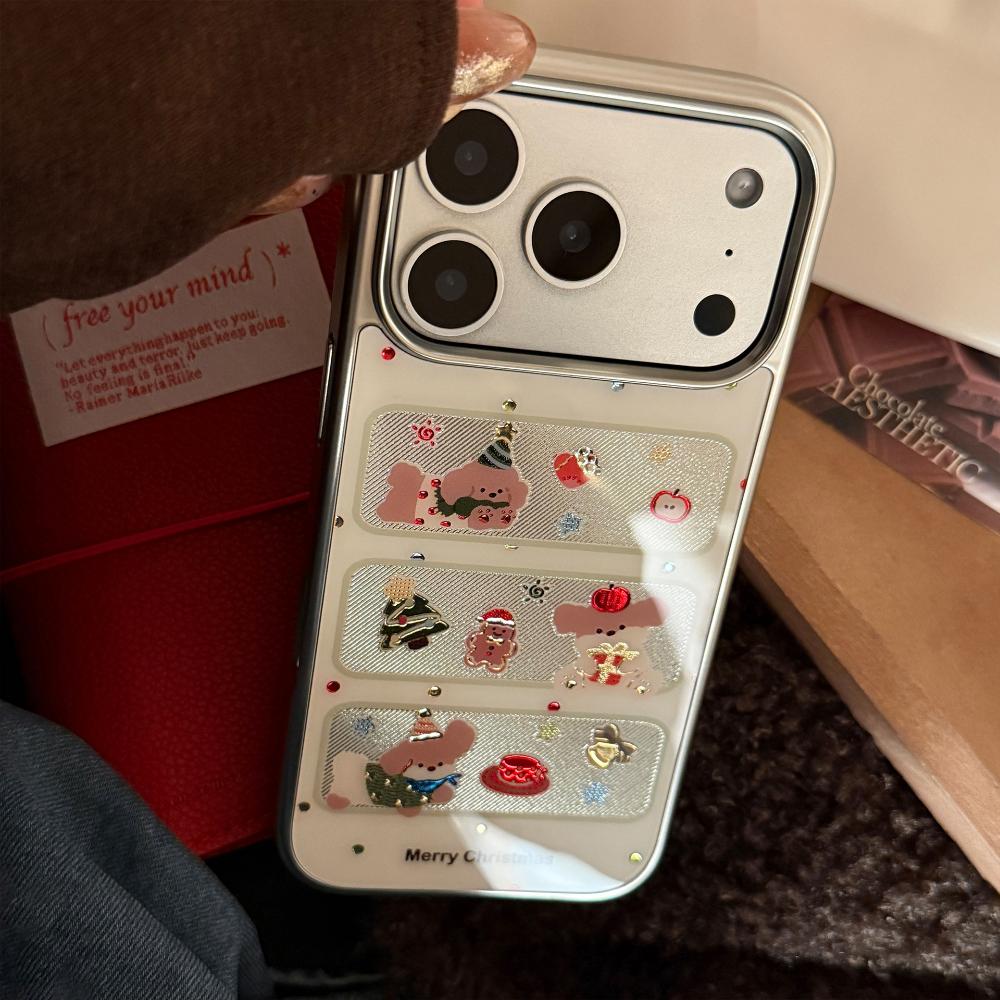 Window Christmas Puppy Case for Apple IPhone 17 Pro Max and IPhone 16, Electroplated Gold-plated Cute Protective Case.