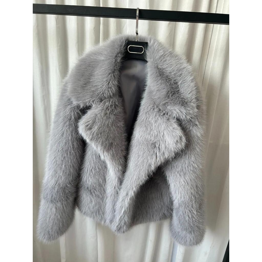 VAYLA Women Winter Imitation Fur Coat Pure Color Furry Collar Loose Lady Mink Fur Outwear Versatile Female Artificial Fur Coat