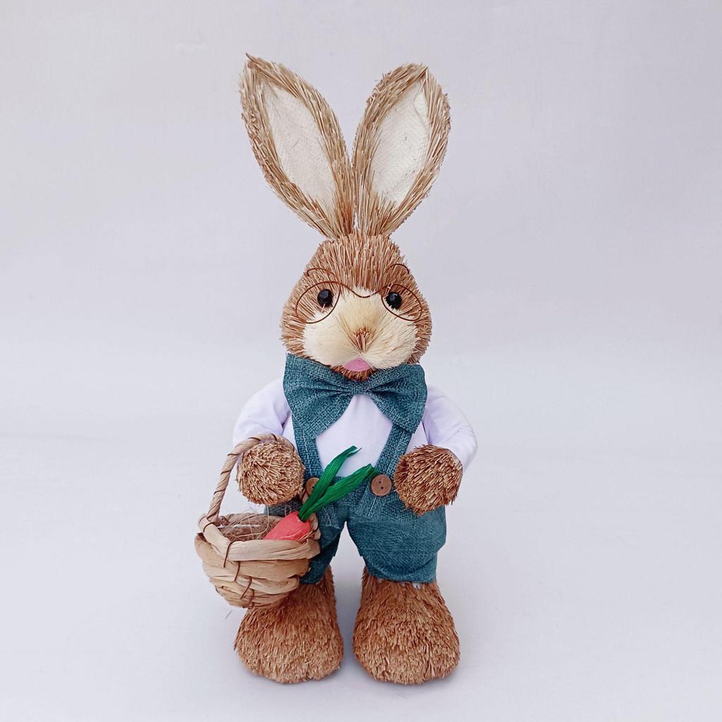 45CM Medium Woven Reed Rabbit Handmade Forest Style Folk Home Decoration Souvenir