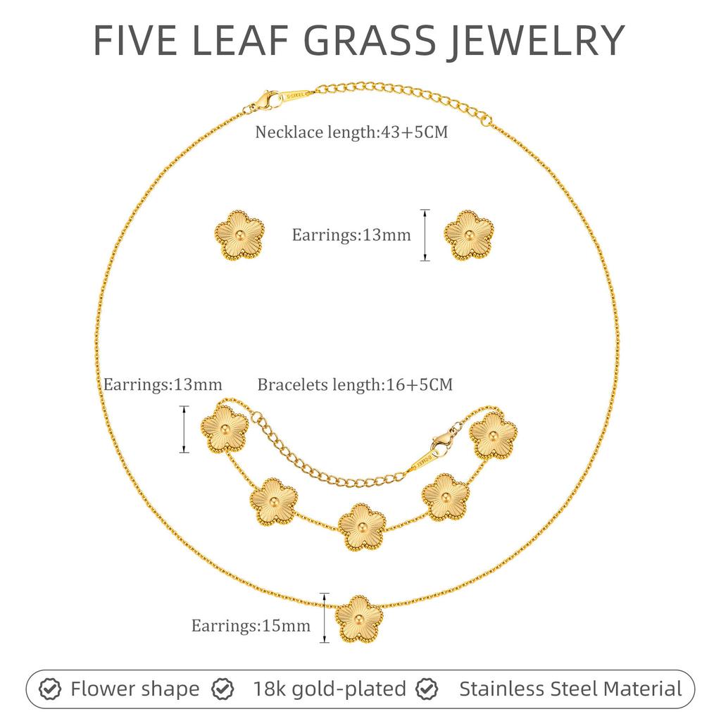 Ensemble collier, bracelet, boucles d'oreilles couleur Or 18 carats pour femmes, Pendentif fleur en acier inoxydable, Cadeau d'anniversaire pour Maman, Épouse, Petite amie