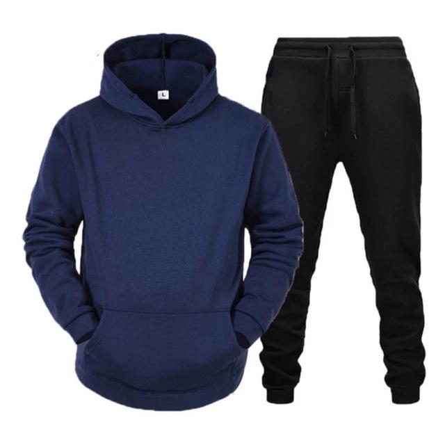 Autumn and winter men's hooded pullover sweater set casual sports hoodie sweater trousers two-piece set