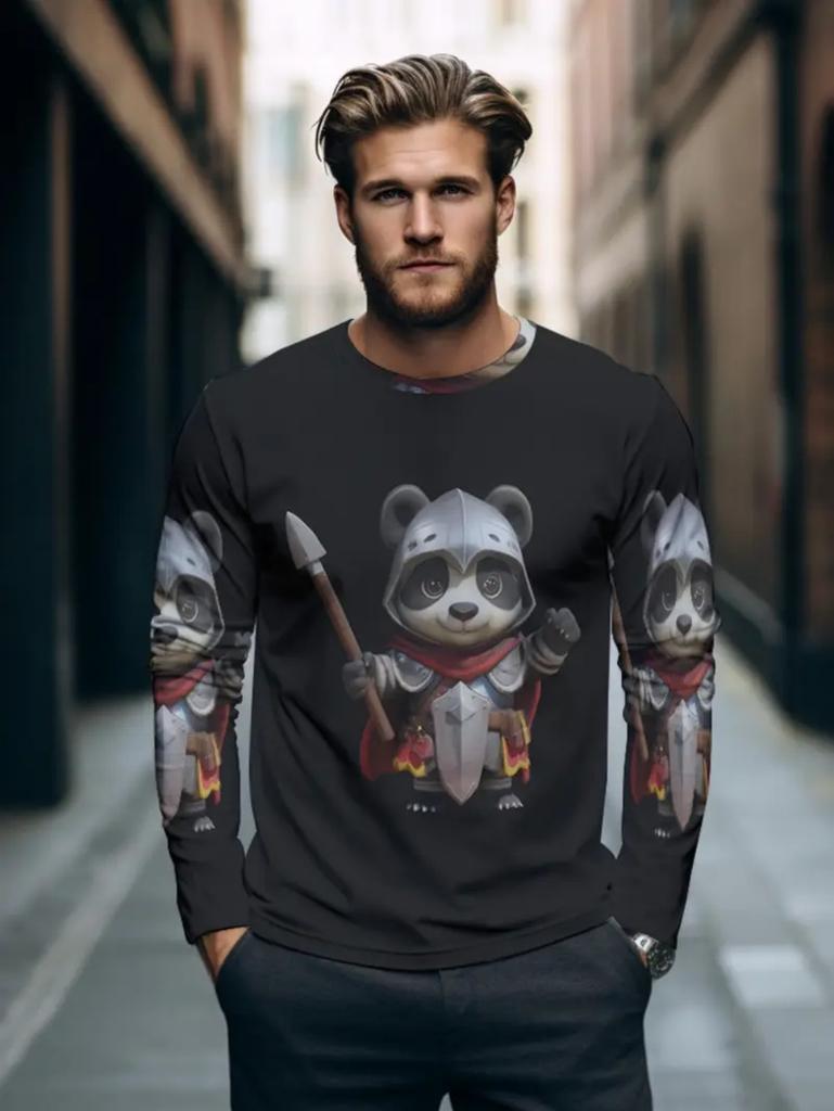 Warrior Cat Pattern Men's T-shirt Funny Animal 3D Print Long-sleeved Top All-season Base Layer Shirt Y2K Harajuku Streetwear