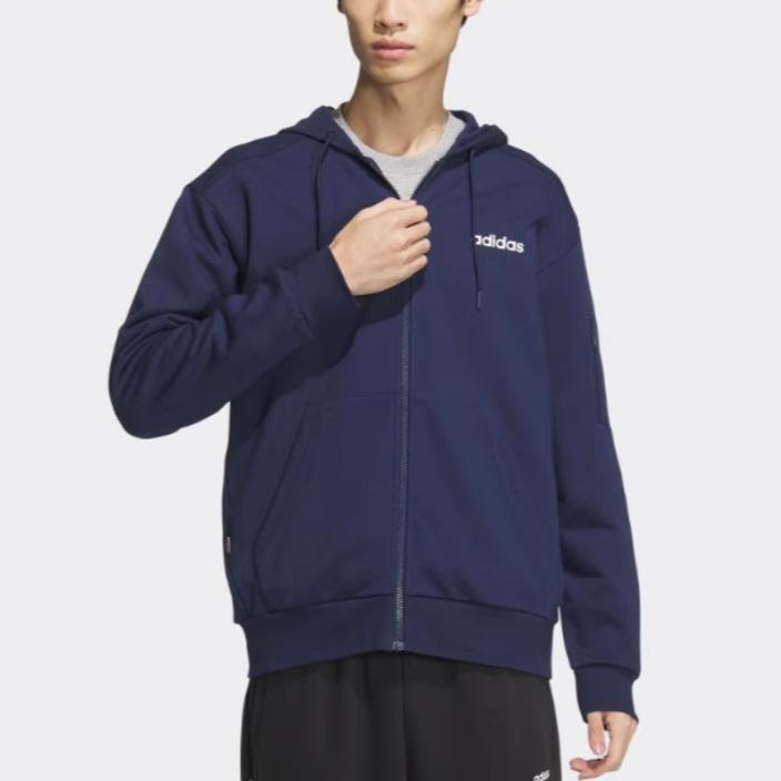 adidas SS24 Logo Zip-Up Sport-Hoodie Herren Hoodies Marineblau JI5863