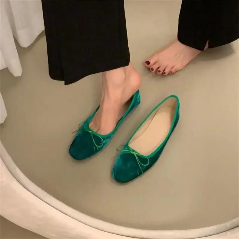 Slip On Women Velvet Flat Fashion Elegant Butterfly-knot Spring Autumn Classics Ladies Comfort Soft Sole Mary Jane Shoe Non-slip