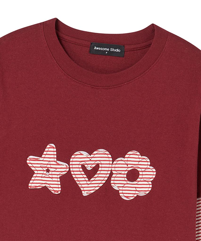AWESOME STUDIO Striped Layered T-Shirt Wine