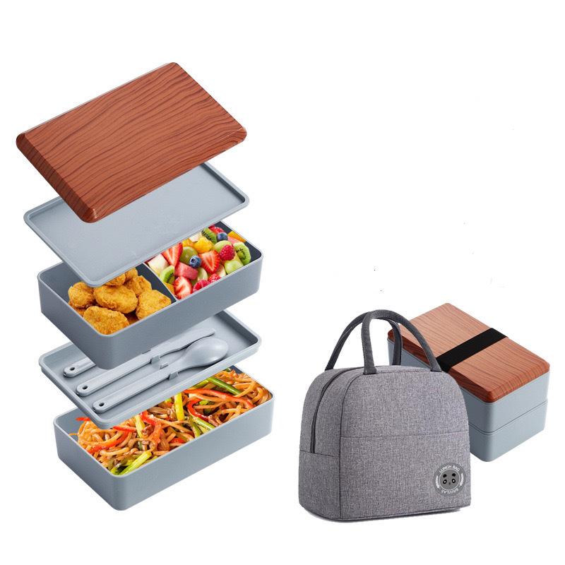 

Double-Layer Lunch Box Set With An Insulated Bag Microwaveable And Large Compartments Perfect For Office Workers And Students