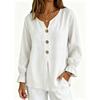 Women Button Long Sleeve Linen Cotton Blouse Casual Loose Fit Lightweight Breathable Top with Elastic Cuffs and Front Button Closure