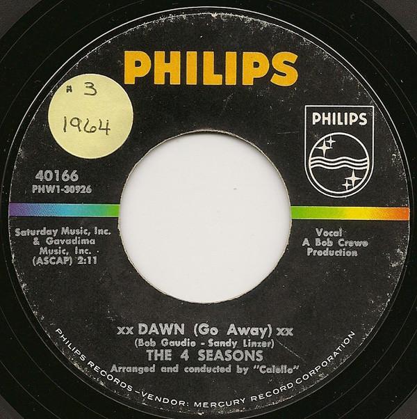 

7-дюймовая пластинка FOUR SEASONS Dawn Go Away 40166 Philips 1964 US Rock Б/у