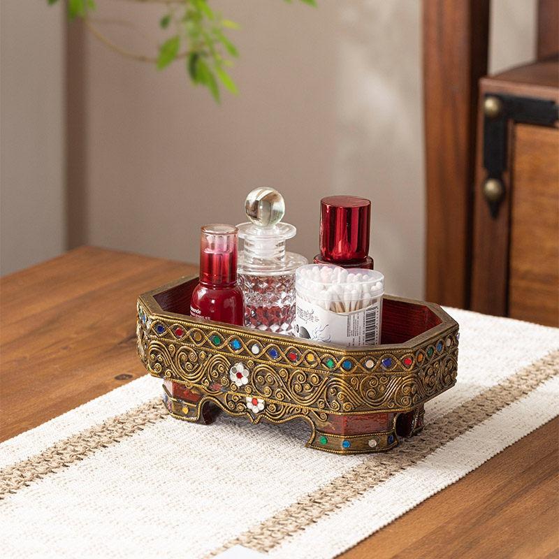 Vintage Handmade Rectangular Wooden Serving Tray Multipurpose Tea Fruit Platter Home Decor Kitchen Table Centerpiece Rustic