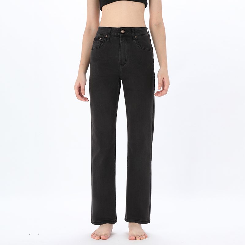 

GPod Fashion Washed Loose High Waist Straight Jeans Carbon stone Black XS