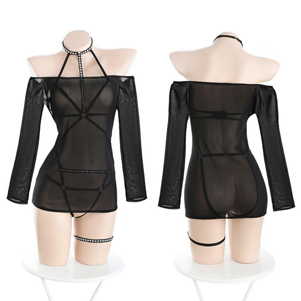 Domila Erotic Underwear Sexy Perspective Royal Sister Tulle Crotch Rivet Bondage SM Suit Passion Temptation
