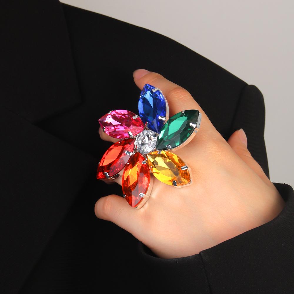 Rhinestone Water Drop Ring Colorful Adjustable Large Accessories Crystal Rings for Woman Luxury Free Shipping 2023
