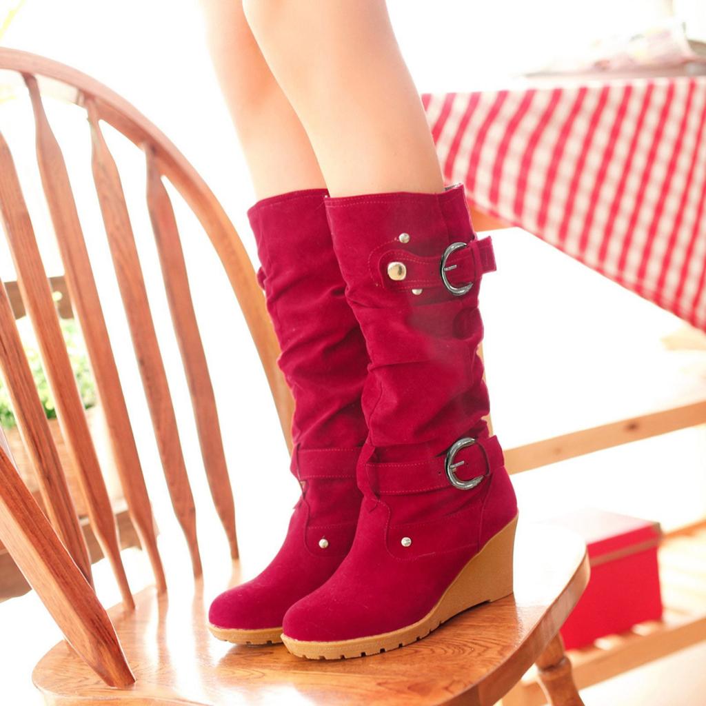 Wedge Tie Up Sandals For Women Women'S Fashion Thigh Knee High Boots Zippered Round Toe Solid Color Thick Sole Zapatos De Mujer