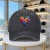 Heart Shaped Floral Art Baseball Cap Washed Denim Print Casual Adjustable Urban Style Hat Unisex