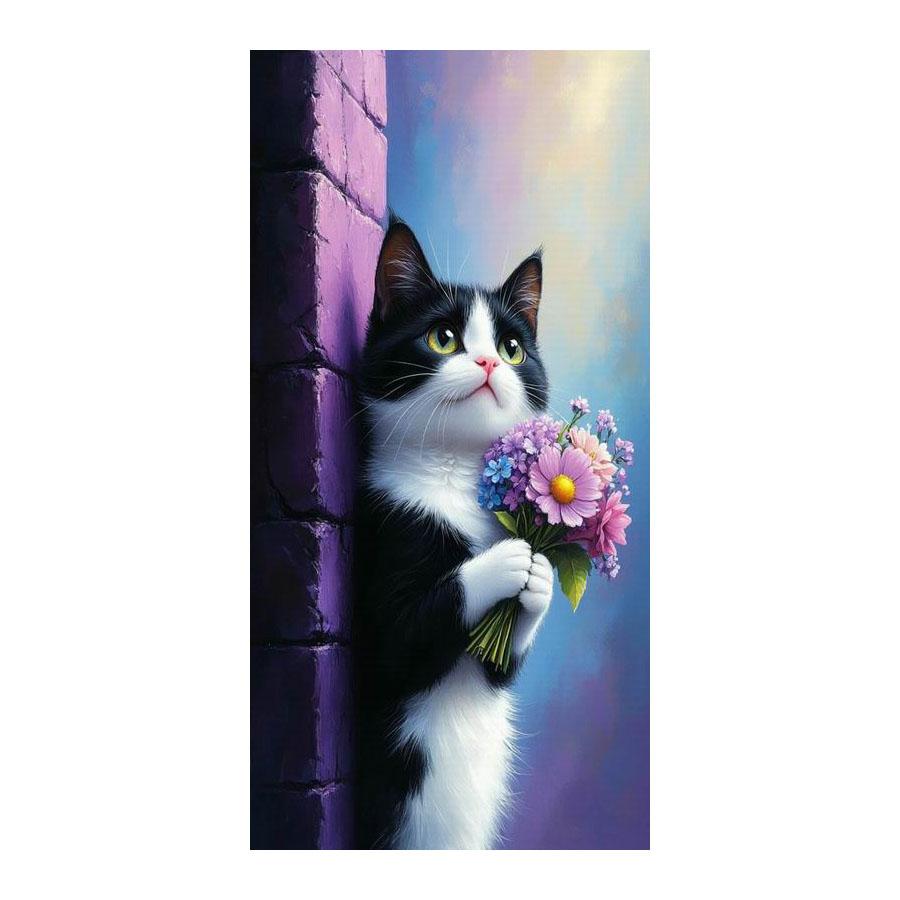 

Black and White Cat Flower Large Size Diamond Painting New Collection Animals Diy Full Drill Rhinestone Embroidery Mosaic Cross Stitch Kits Round drill 30x60cm