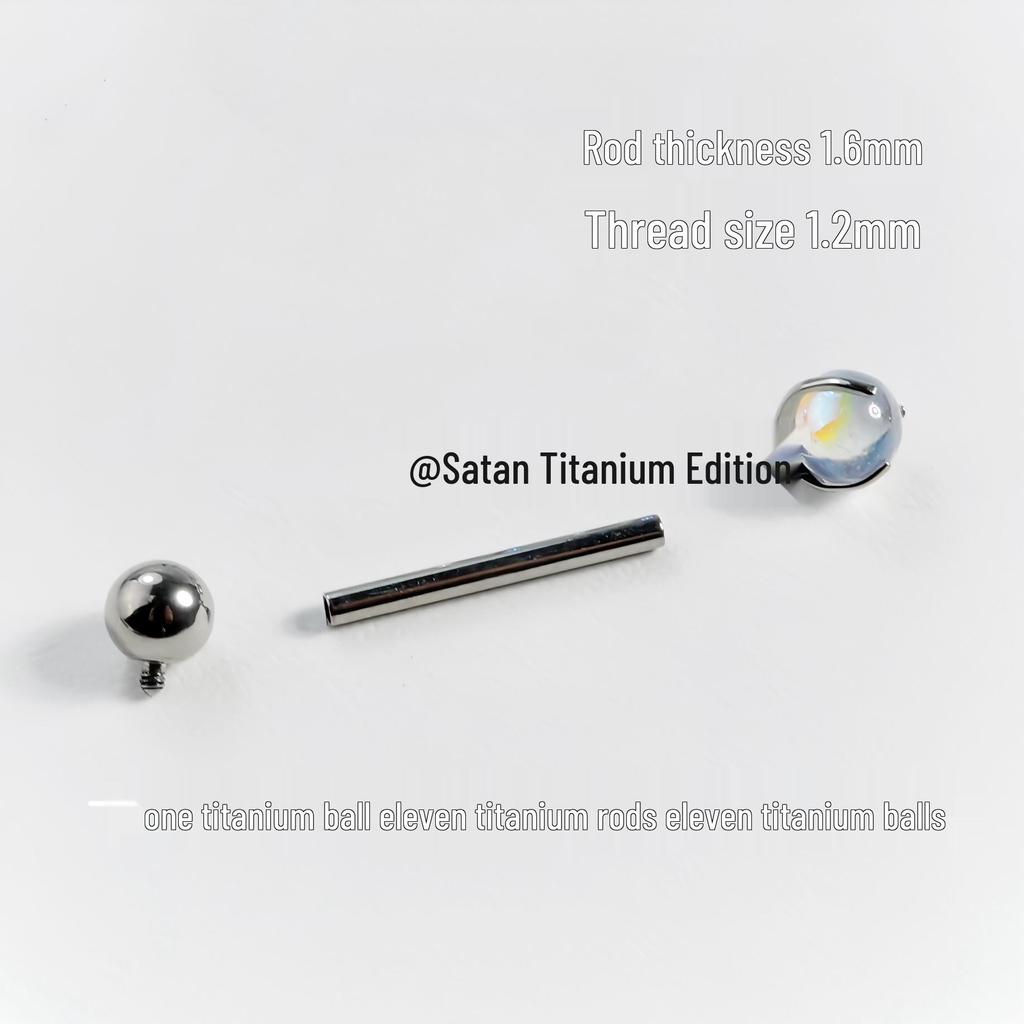 F136 Titanium Alloy 14g Iridescent Glass Spike Tongue Stud with Internal Thread