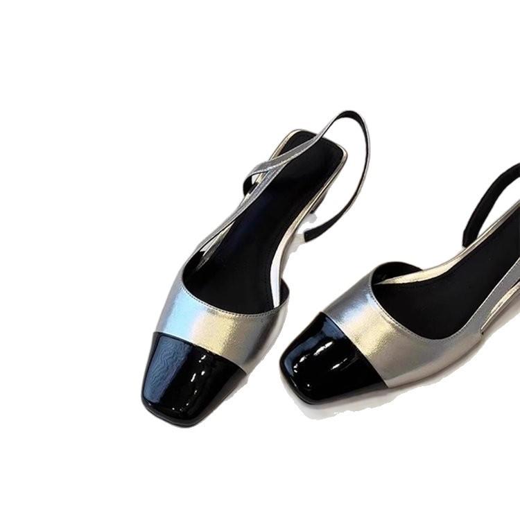 Soft leather version~ retro bag head color matching sandals with thick heels, empty square head single shoes, small fragrant temperament women's shoes