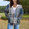 Sudadera con capucha para mujer, informal, de manga larga, con cremallera, estampado de lunares y rayas, ligera, para uso interior y exterior