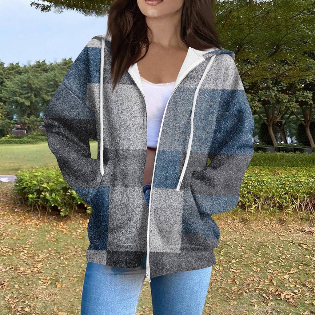 Sudadera con capucha para mujer, informal, de manga larga, con cremallera, estampado de lunares y rayas, ligera, para uso interior y exterior
