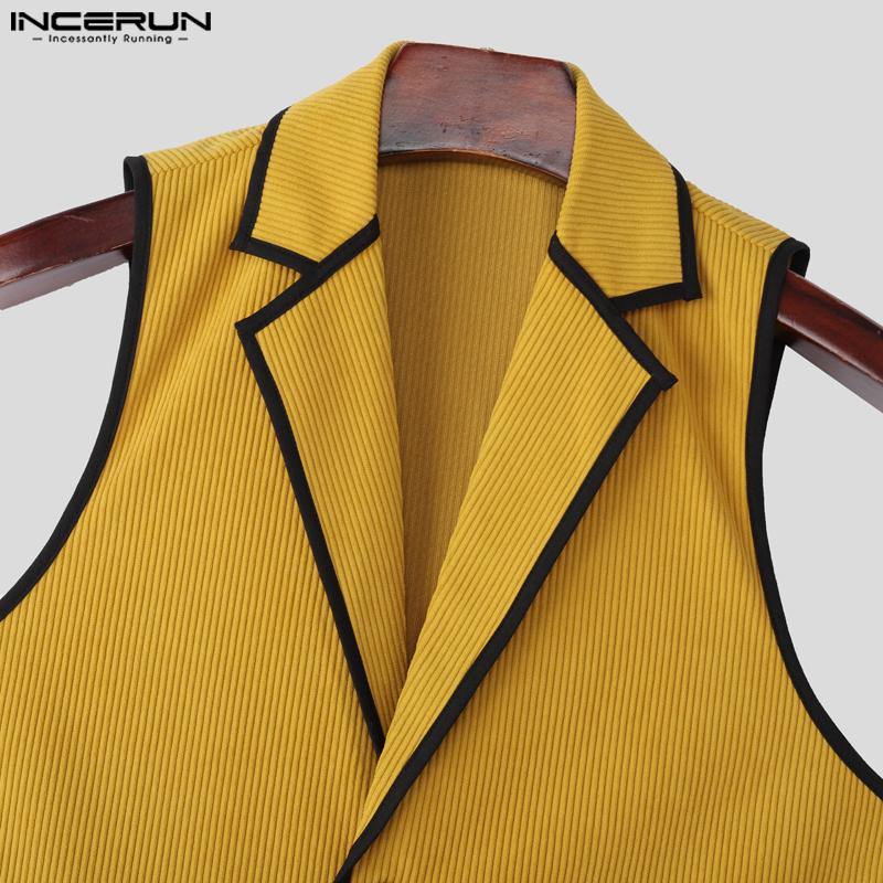 INCERUN Fashion Men Lapel Neck Sleeveless Stitching Buttons Casual Slim Thin Waistcoat Tops