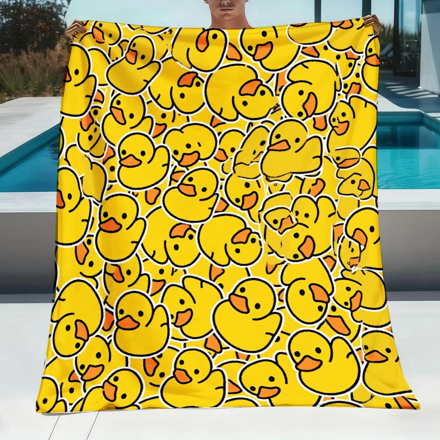 Cute Yellow Rubber Duck Print Blanket, Fun Cartoon Duck Soft Flannel Throw Blanket, Kawaii Animal Blanket for Sofa, Beach & Bedr 75X95CM