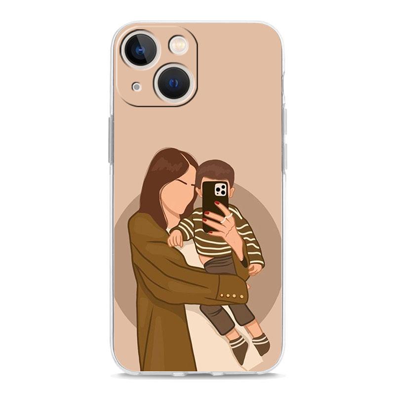 Phone Case For iPhone 15 14 13 12 Mini 11 Pro Max XS X XR 7 8 Plus Clear Shockproof Silicone TPU Cover Baby Girl Mom Family