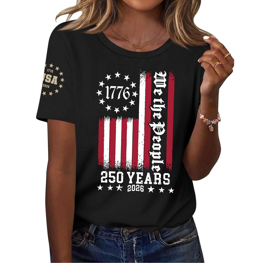 Moda feminina casual estampado manga curta gola redonda pulôver tops