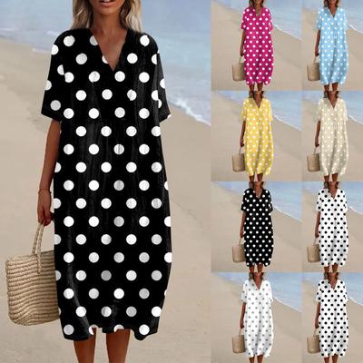 Damen Locker Lässig Mode V-Ausschnitt Bedrucktes Kleid Strandrock