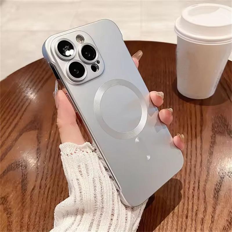 

Чехол для телефона Magsafe из натурального титана с покрытием без рамок для iPhone 16 15 14 13 12 11 Pro Max Plus с магнитным беспроводным жестким задним чехлом iPhone 16 Pro серебряный