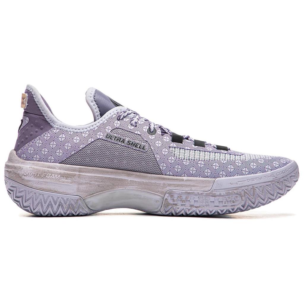 Li Ning Jiao Ao Print Ceramic Shock Absorption Non-Slip Wear-Resistant Lightweight Rebound Low-Top Basketball Shoes Men Sneaker Purple Black ABFU035-2
