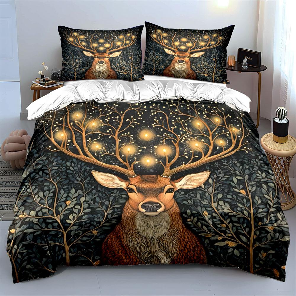 Elegant Deer Art Three-Piece Wall Decor Multiple Sizes Kid'S And Adults' Bedroom Exquisite 3Pc Bedding Set, Gift