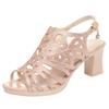 Soft Leather Hollow High Heel Comfortable Roman Sandals Summer Breathable Fashionable Versatile Fish Mouth Women Elegant Sandals
