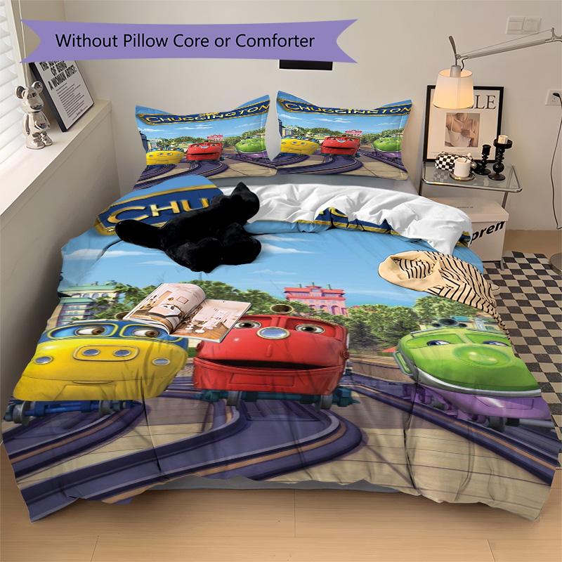 Chuggington Express Bedding 3 Piece Set HD Print Duvet Cover Pillowcases for Teens Adult Bedroom Decoration Christmas Gift
