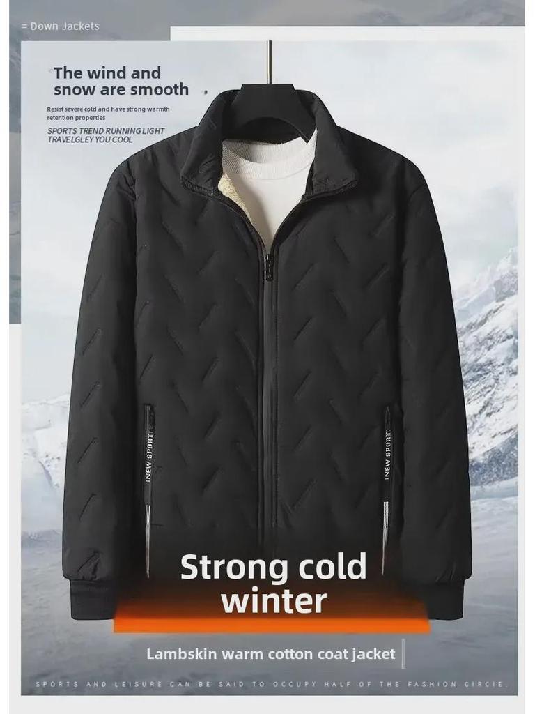 Men's Thick Lambskin Hooded Suit with Velvet Lining – Winter Warm, Cold-Proof Cotton Casual Trousers