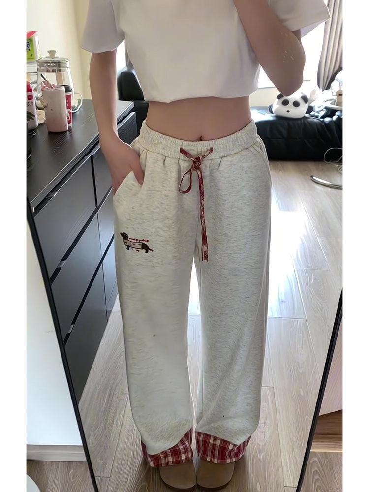 

Серые унисекс спортивные штаны в клетку пэчворк, тяжелые, свободного прямого кроя, спортивная повседневная одежда для весны и осени. S светло-серый