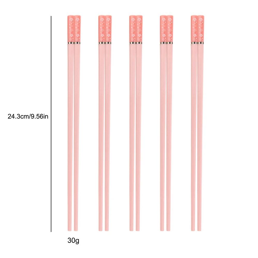 5 Paar hochwertige rutschfeste Essstäbchen aus Legierung, rosa Kirschblüten-Essstäbchen, für Zuhause, Hotel, Restaurant, Hot Pot, Küchenutensilien, Sushi