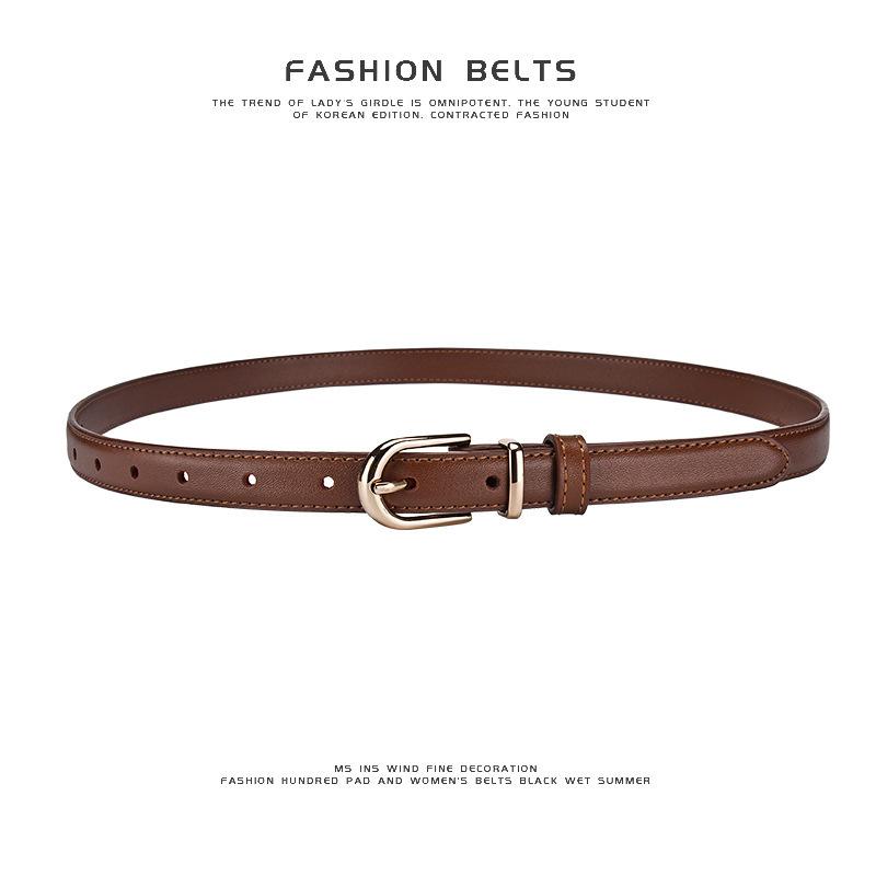 Mei Mary Belt, women's slim belt, ladies' minimalist narrow belt for women's jeans, genuine leather alloy pin buckle