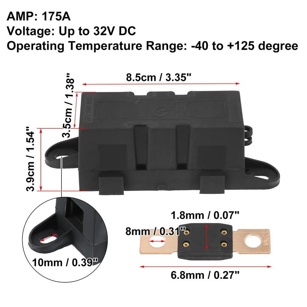 uxcell Fuse Holder, Fuse Tube, Fuse Holder Kit, 32 V, Bolt Down Type, ANM Fuse, For Automobiles, 175A