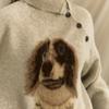 Lady Cute Dog Solid Color Sweater American Irregular Neck Knitted Sweaters Autumn Loose Versatile Woman Pullover Top