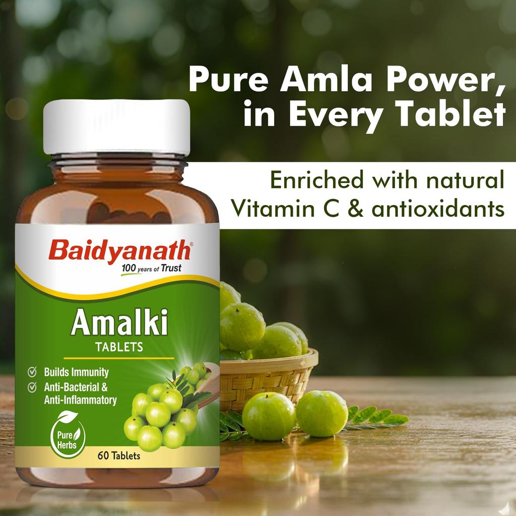 Baidyanath Ayurved Amlaki (Amla) 60 compresse (Confezione da 2) - Potenziatore Naturale della Salute per Capelli, Pelle, Salute Digestiva, Supporto al Metabolismo e