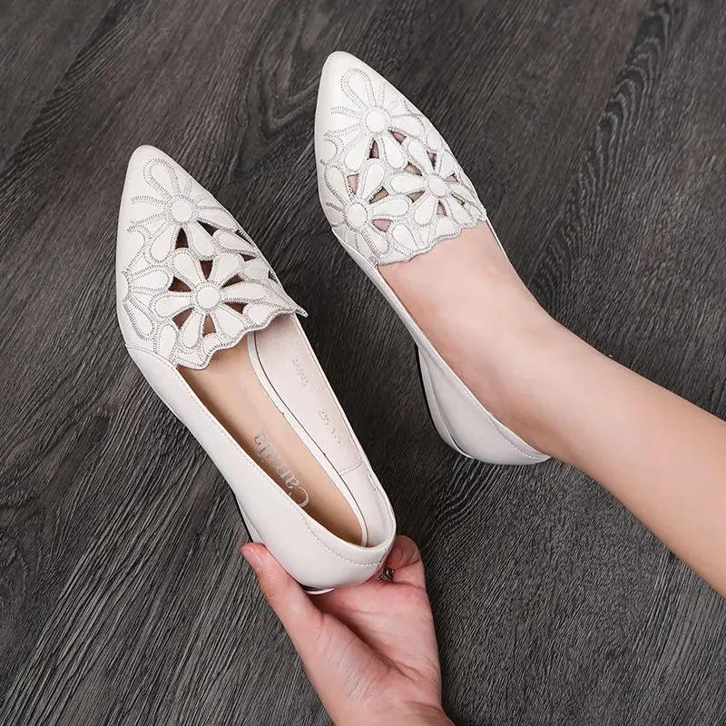 Mid Heel Casual Shoes for Women Heels Wedding Hollow Out Black Square Heel Formal Shoes Work Lady Fall Zapatilla Mujer 2025