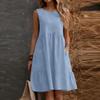 Women's Sleeveless Casual Sundress Cotton Linen A Line Dress with Pockets Summer Relaxed Fit Crew Neck Dress
