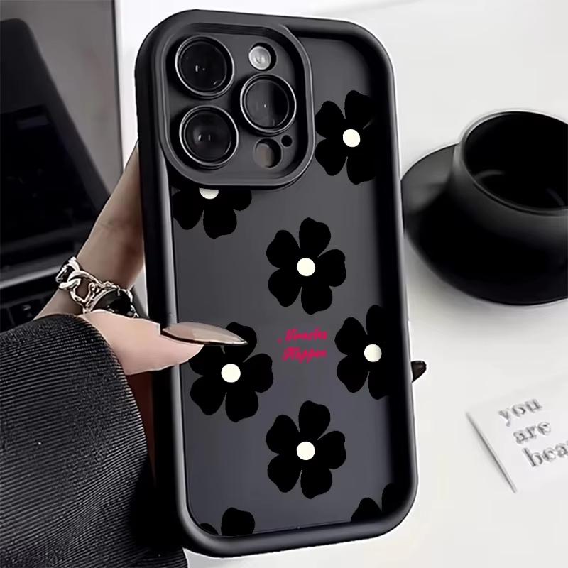 

Black Flower Petal Pattern Phone Case For iPhone 17 Pro Max 16 15 Pro 14 13 Mini 12 11 XR XS 17Air 16 Plus Soft Silicone Cove iPhone XS Max