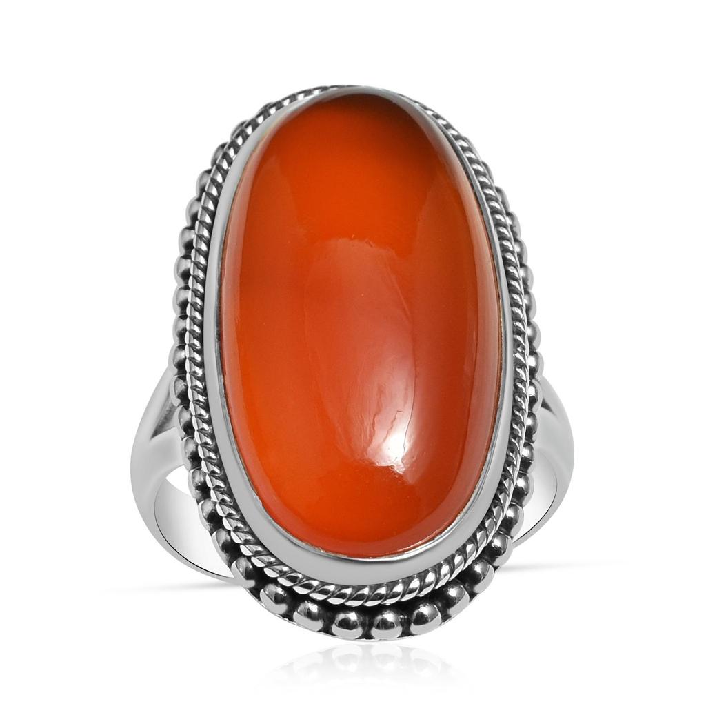 Anelli con perline di forma ovale in argento sterling 925 con pietra preziosa naturale di corniola per donne e ragazze