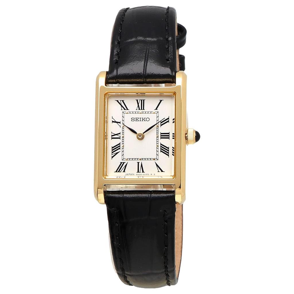 SEIKO Quartz Made in Sapphire Gold x Black Leather Overseas Model [Seiko] Women's Watch, Japan, Glass, SWR108, White, Band,