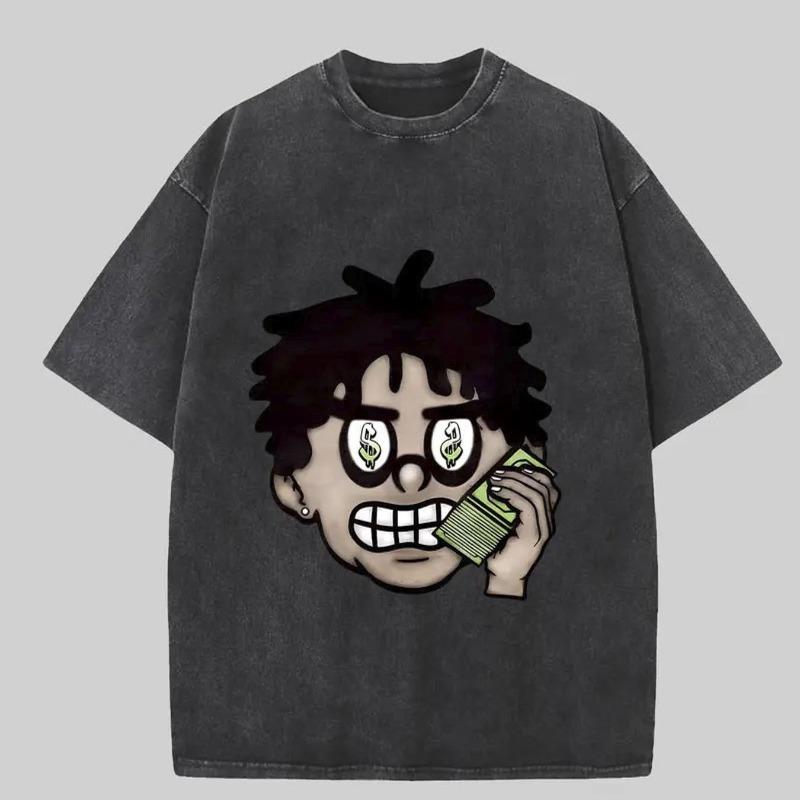 

European Size Men S Washed T-Shirt | All-Over Money Print, Streetwear Style, Regular Fit Round Neck, Machine Washable, All-Season Casual Tee 5XL чорний