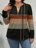 2026 New Autumn/Winter Plus Size Women's Striped Patchwork Zipper Hoodie