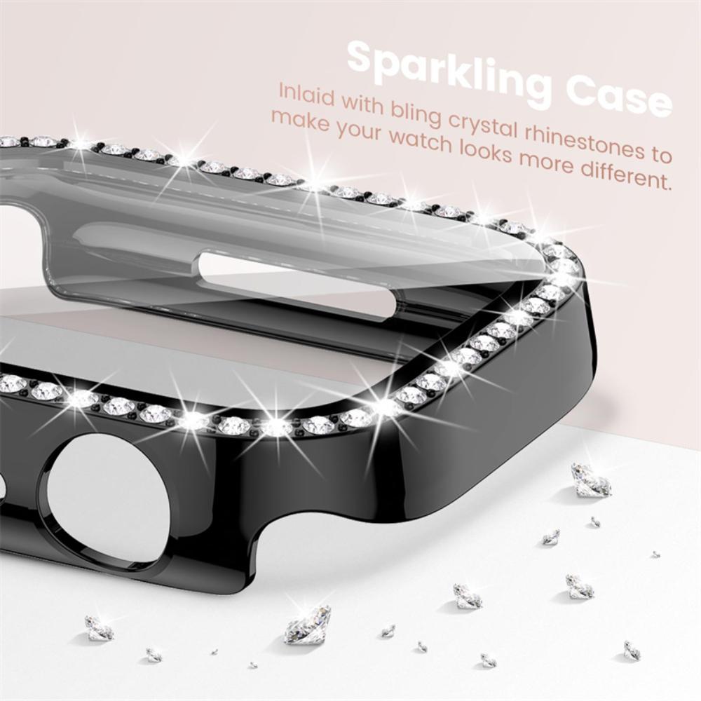 Protezione Schermo Glitterata con Diamanti per Apple Watch 45 41 40 44mm 42mm 38mm con Custodia in Vetro Temperato iWatch Serie 9 8 7 6 SE 5 4 3