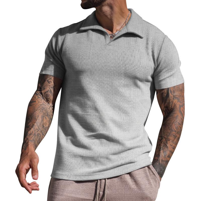Men S Summer Waffle Knit Short Sleeve Turn Down Collar Polo Shirt